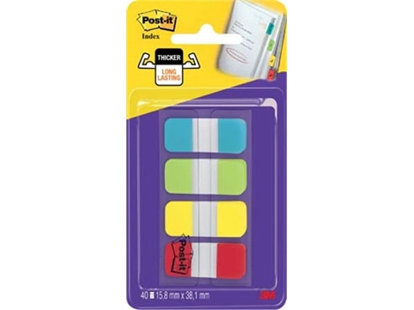 Een Post-it index Strong, ft 15,8 x 38,1 mm, blister met 4 kleuren, 10 tabs per kleur koop je bij best4office