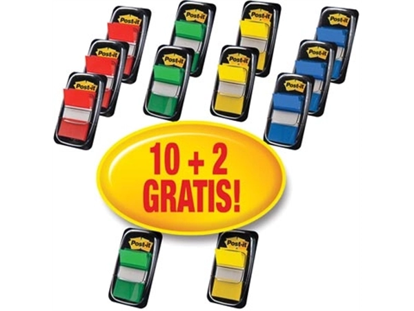 Een Post-it Index Standaard voordeelpak 10 + 2 GRATIS, geassorteerde kleuren koop je bij Muys Kantoor & Kado