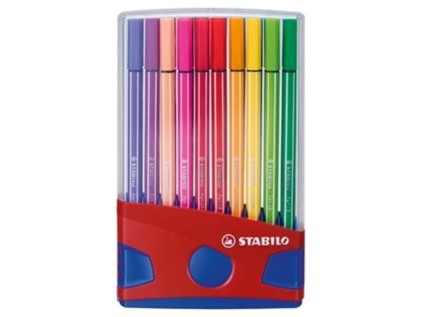 Een STABILO Pen 68 brush, ColorParade, rood-blauwe doos, 20 stuks in geassorteerde kleuren koop je bij best4office