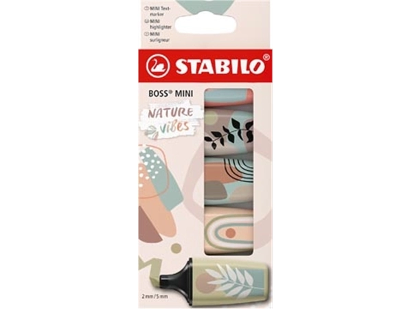 Een STABILO BOSS MINI naturevibes markeerstift, geassorteerde kleuren, blister van 5 stuks koop je bij Muys Kantoor & Kado