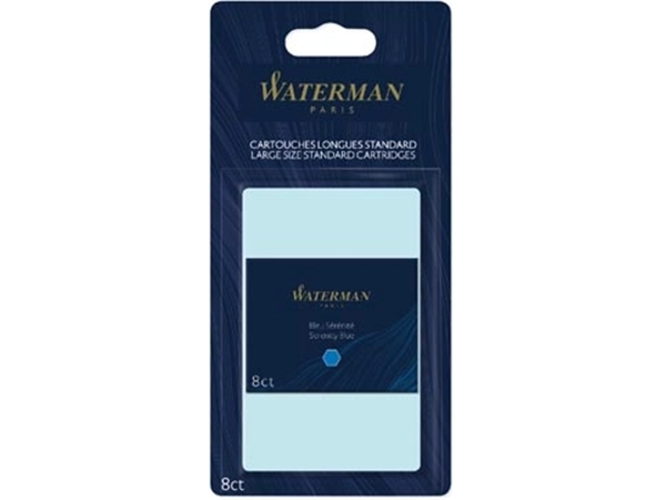 Een Waterman inktpatronen Standard Long, blauw (Serenity), blister van 8 stuks koop je bij Muys Kantoor & Kado