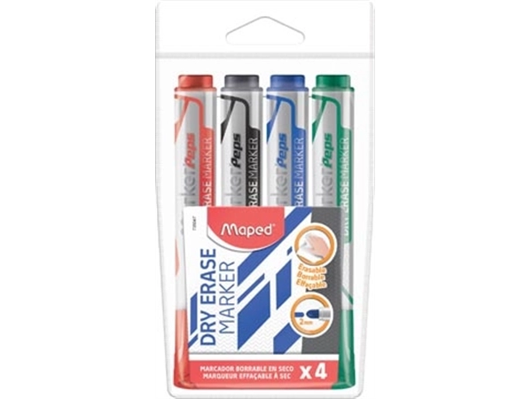 Een Maped whiteboardmarker Jumbo, ronde punt, etui van 4 stuks in geassorteerde kleuren koop je bij best4office