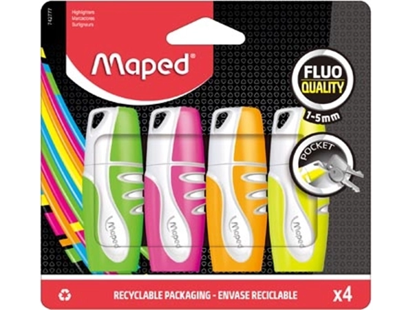 Een Maped Markeerstift Fluo'Peps Pocket Soft etui van 4 stuks koop je bij best4office