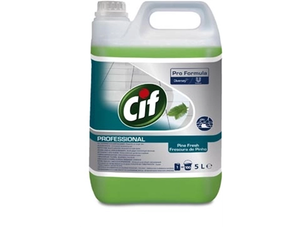 Een Cif allesreiniger dennenfris, fles van 5 liter koop je bij Muys Kantoor & Kado