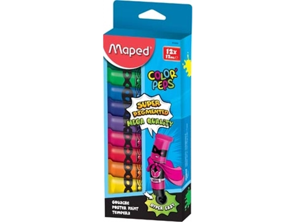 Een Maped Color'Peps plakkaatverf, tubes van 12 ml, ophangdoos met 12 tubes in geassorteerde kleuren koop je bij best4office