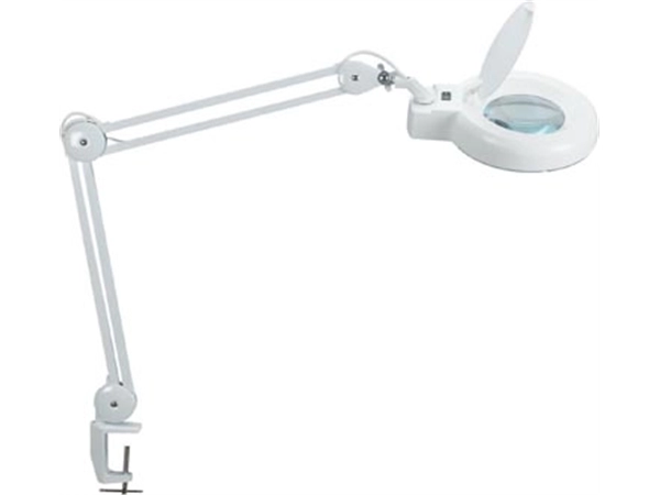 Een MAULviso loeplamp, LED, met tafelklem 6.3cm, armlengte 2x31cm, 3 dioptrielens, opp 144cm2, wit koop je bij best4office