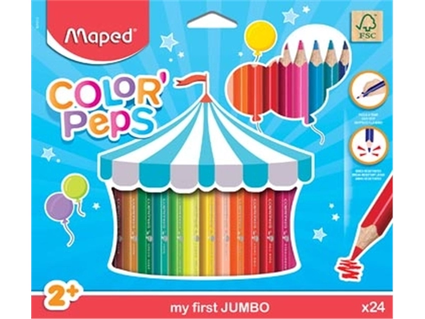 Een Maped kleurpotlood Color'Peps Jumbo Early Age, 24 potloden in een kartonnen etui koop je bij best4office