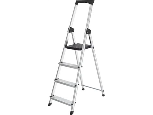 Een Brasq trapladder SL400, aluminium, zilver, 4 treden koop je bij best4office