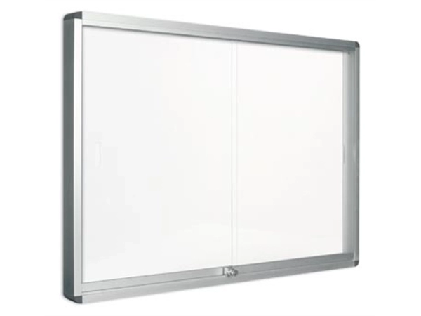 Een Pergamy glazen vitrine met schuifdeur en magnetische achtergrond ft 12 x A4 koop je bij best4office