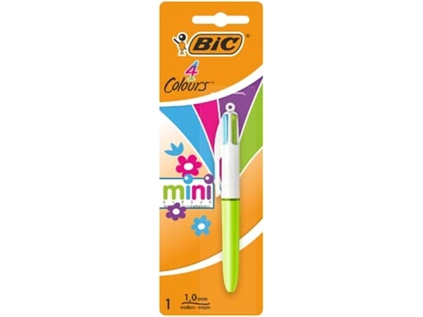 Een Bic Colours Mini 4-kleurenbalpen, medium, pastel inktkleuren, op blister koop je bij Muys Kantoor & Kado