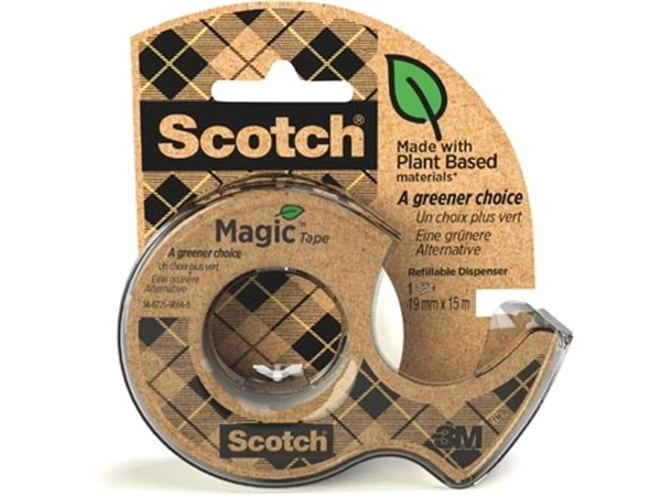 Een Plakband Magic Tape A greener choice ft 19 mm x 15 m, op dispenser van 100 % gerecycleerd plastic koop je bij best4office