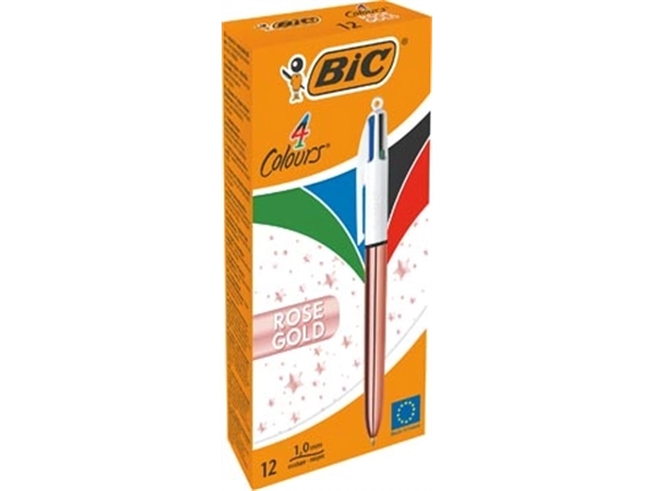 Een Bic balpen 4 Colour Shine, rosé goud, doos van 12 stuk koop je bij best4office