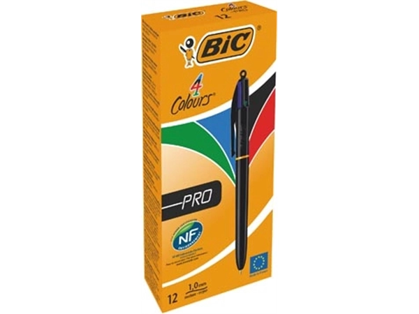 Een Bic Colours Pro 4-kleurenbalpen, medium, klassieke inktkleuren, lichaam zwart koop je bij Muys Kantoor & Kado