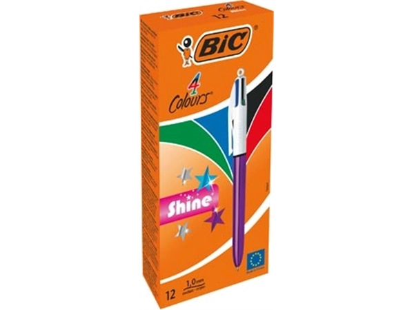 Een Bic Colours Shine 4-kleurenbalpen, medium, klassieke inktkleuren, lichaam metallic paars koop je bij best4office