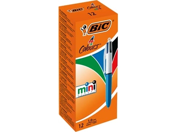 Een Bic Colours Mini 4-kleurenbalpen, medium, klassieke inktkleuren, lichaam blauw koop je bij Muys Kantoor & Kado