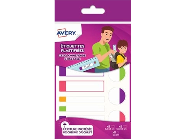 Een Avery Family gelamineerde etiketten, etui met 24 etiketten, geassorteerde formaten en fluo kleuren koop je bij best4office