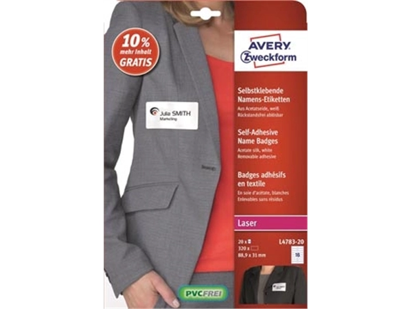 Een AVERY zelfklevende badge ft 88,9 x 31 mm, doos van 320 stuks, wit koop je bij best4office