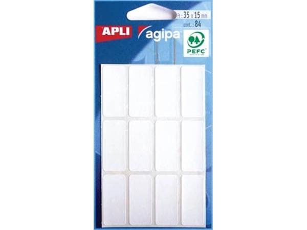 Een Agipa witte etiketten in etui ft 15 x 35 mm (b x h), 84 stuks, 12 per blad koop je bij best4office