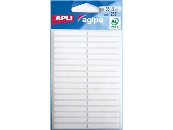 Een Agipa witte etiketten in etui ft 5 x 35 mm (b x h), 238 stuks, 34 per blad koop je bij best4office