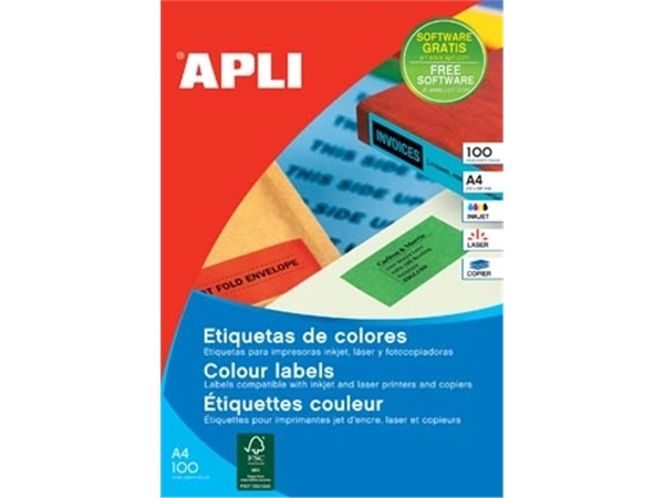 Een Apli Gekleurde etiketten Ft 105 x 148 mm (b x h), groen, 80 stuks, 4 per blad, etui van 20 blad koop je bij best4office