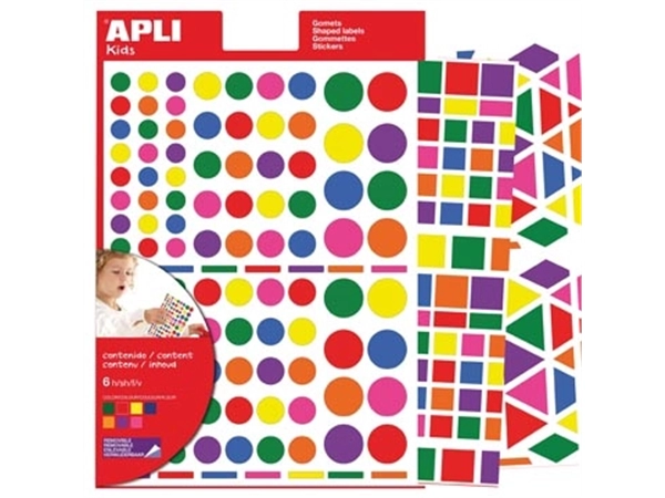 Een Apli Kids verwijderbare stickers, geassorteerde vormen, kleuren en groottes, blister met 664 stuks koop je bij best4office