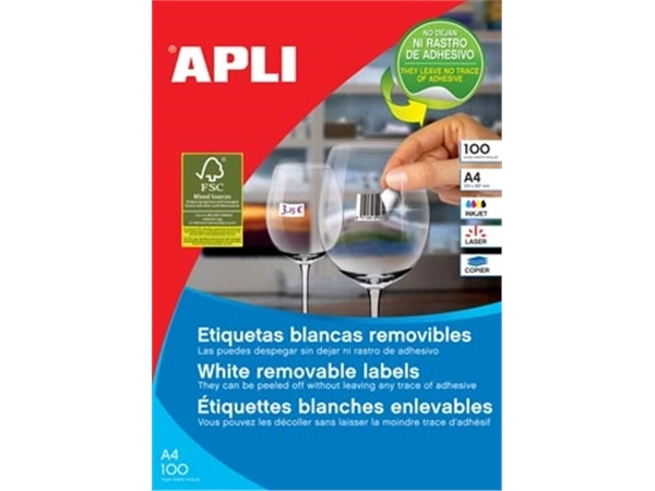 Een Apli afneembare witte etiketten ft 210 x 297 mm (b x h) (b x h), 100 stuks, 1 per blad (3060) koop je bij best4office