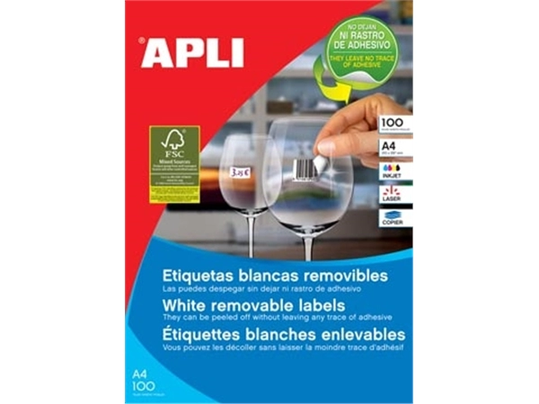 Een Apli afneembare witte etiketten ft 97 x 42,4 mm (b x h), 1.200 stuks, 12 per blad (3057) koop je bij best4office