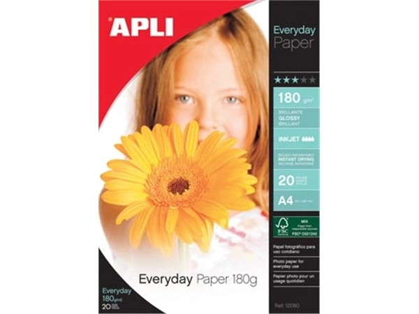 Een Apli fotopapier Everyday ft A4, 180 g, pak van 20 vel koop je bij Muys Kantoor & Kado