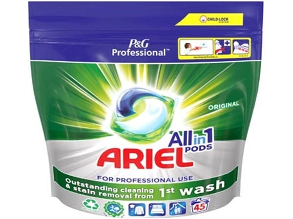 Een Ariel Professional wasmiddel All-in-1 Regular, pak van 45 capsules koop je bij Muys Kantoor & Kado