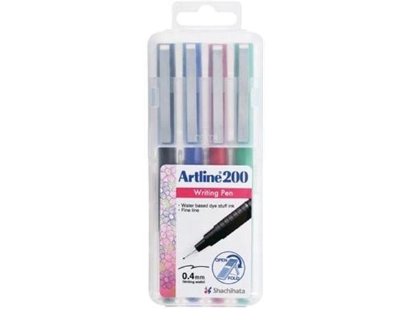 Een Artline 200 fineliner, etui van 4 stuks, assorti koop je bij Muys Kantoor & Kado