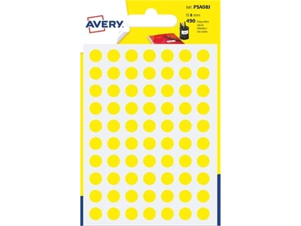 Een Avery PSA08J ronde markeringsetiketten, diameter 8 mm, blister van 490 stuks, geel koop je bij best4office