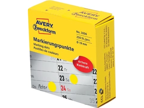 Een Avery marking dots, diameter 19 mm, rol met 250 stuks, geel koop je bij Muys Kantoor & Kado