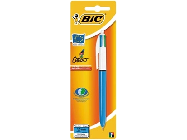 Een Bic 4 Colours Original 4-kleurenbalpen, medium, klassieke inktkleuren, lichaam blauw, op blister koop je bij best4office