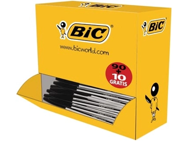 Een Bic balpen Cristal Medium voordeelpak 90 + 10 gratis, zwart koop je bij Muys Kantoor & Kado