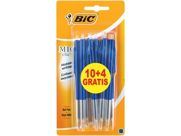 Een Bic balpen M10 Clic, 0,4 mm, medium punt, bleu, blister 10 stuks + 4 gratis koop je bij best4office