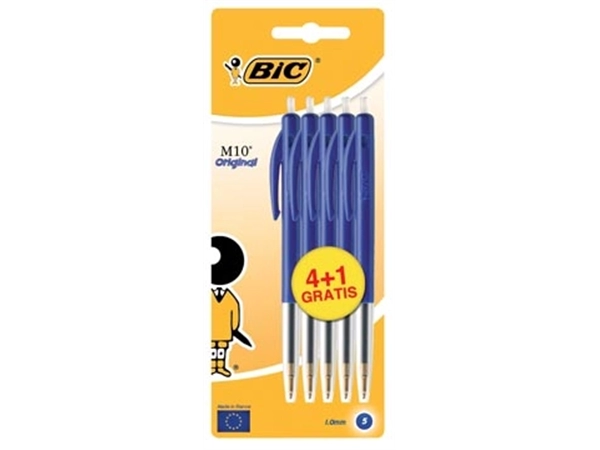 Een Bic balpen M10 Clic schrijfbreedte 0,4 mm, medium punt, blauw, blister 4 + 1 gratis koop je bij Muys Kantoor & Kado