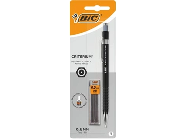 Een Bic vulpotlood Criterium, blister van 1 stuk + 12 vullingen (gratis), zwart, 0,5 mm koop je bij Muys Kantoor & Kado