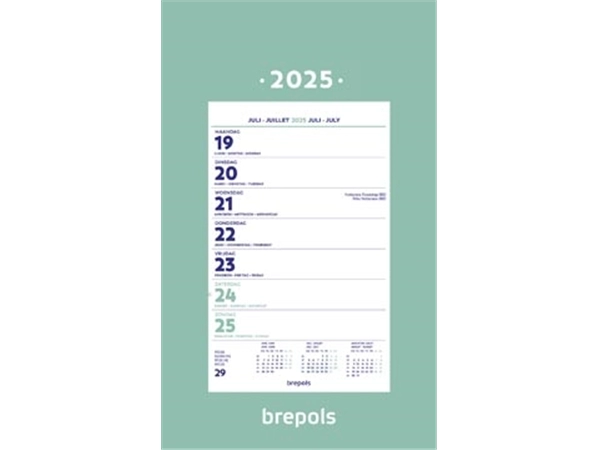 Een Brepols wand-week kalender op schild, 2025 koop je bij Muys Kantoor & Kado