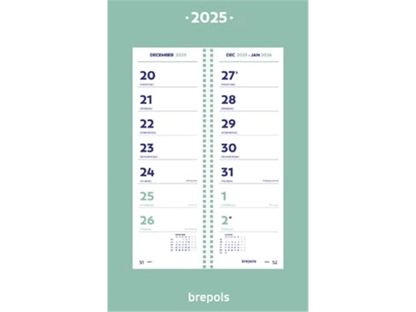 Een Brepols week omlegkalender op schild, 2025 koop je bij Muys Kantoor & Kado