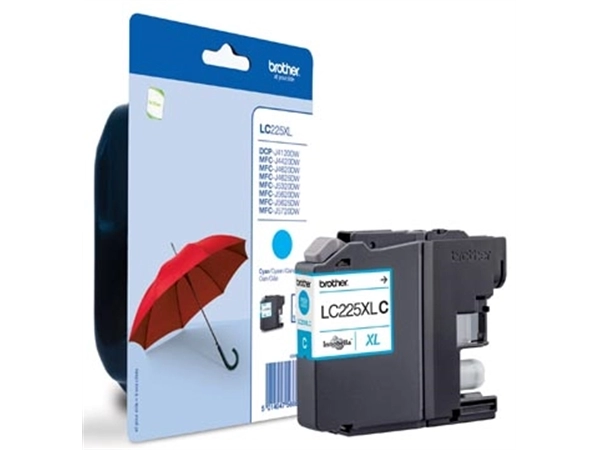 Een Brother inktcartridge, 1.200 pagina's, OEM LC-225XLC, cyaan, op blister koop je bij best4office