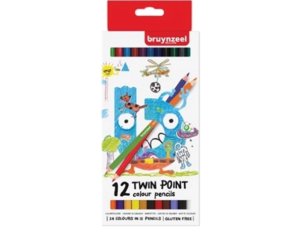 Een Bruynzeel Kids kleurpotloden Twin Point, set van 12 stuks in geassorteerde kleuren koop je bij Muys Kantoor & Kado