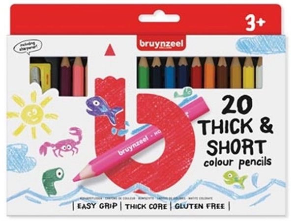 Een Bruynzeel Kids korte dikke kleurpotloden, set van 20 stuks in geassorteerde kleuren koop je bij Muys Kantoor & Kado