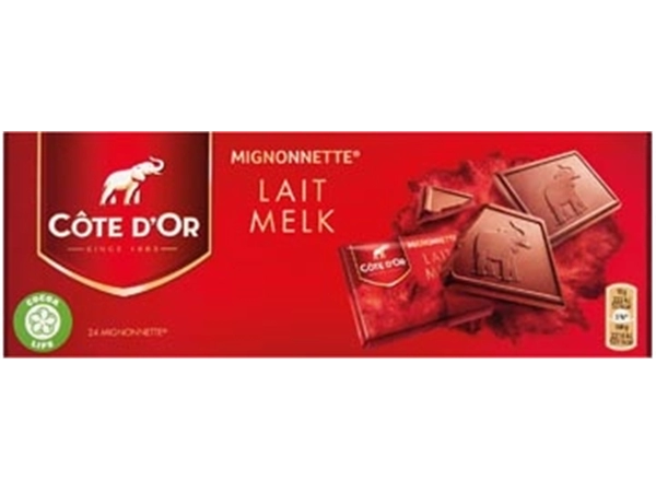 Een Côte d'Or Mignonnettes chocolade, melk, 10 g, doos van 24 stuks, apart verpakt koop je bij Muys Kantoor & Kado