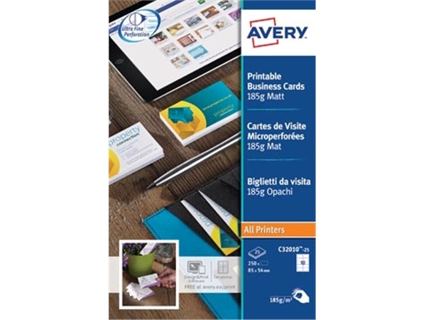 Een AVERY visitekaarten 185 g/m², 10 per blad, 250 stuks koop je bij Muys Kantoor & Kado