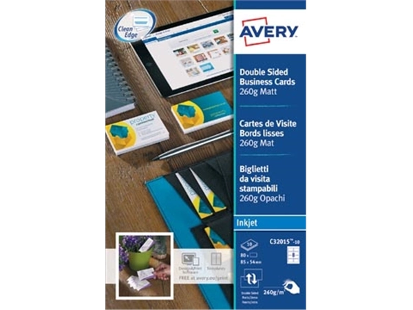 Een AVERY visitekaarten voor inkjet Quick&Clean mat, 80 kaartjes, 260 g/m² koop je bij Muys Kantoor & Kado