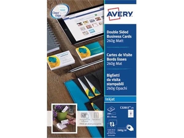 Een AVERY visitekaarten voor inkjet Quick&Clean mat, 200 kaartjes, 260 g/m² koop je bij Muys Kantoor & Kado