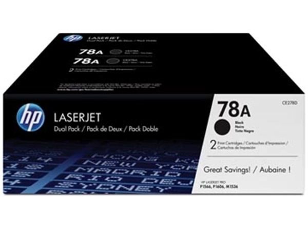 Een HP toner 78A, 2 100 pagina's, OEM CE278AD, zwart, duopack koop je bij best4office