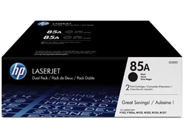 Een HP toner 85A, 1 600 pagina's, OEM CE285AD, zwart, duopack koop je bij best4office