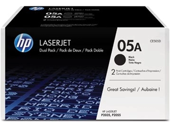 Een HP toner 05A, 2 300 pagina's, OEM CE505D, zwart, duopack koop je bij Muys Kantoor & Kado