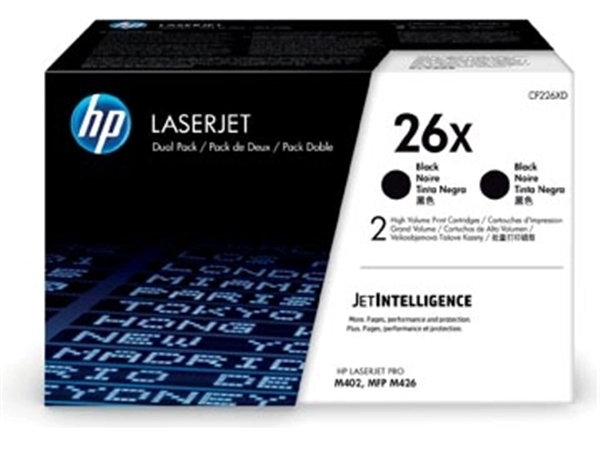 Een HP toner 26X, 9 000 pagina's, OEM CF226XD, zwart, duopack koop je bij Muys Kantoor & Kado